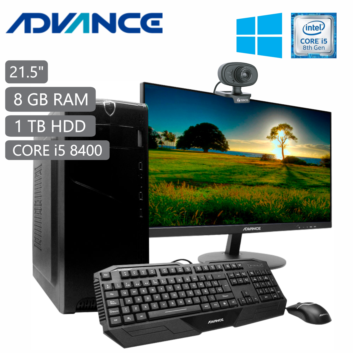 Computadora Advance Vission VS1073, Intel Core i5-8400 2.80GHz, 8GB DDR4, 1TB SATA, Camara Web Teros TE-9054