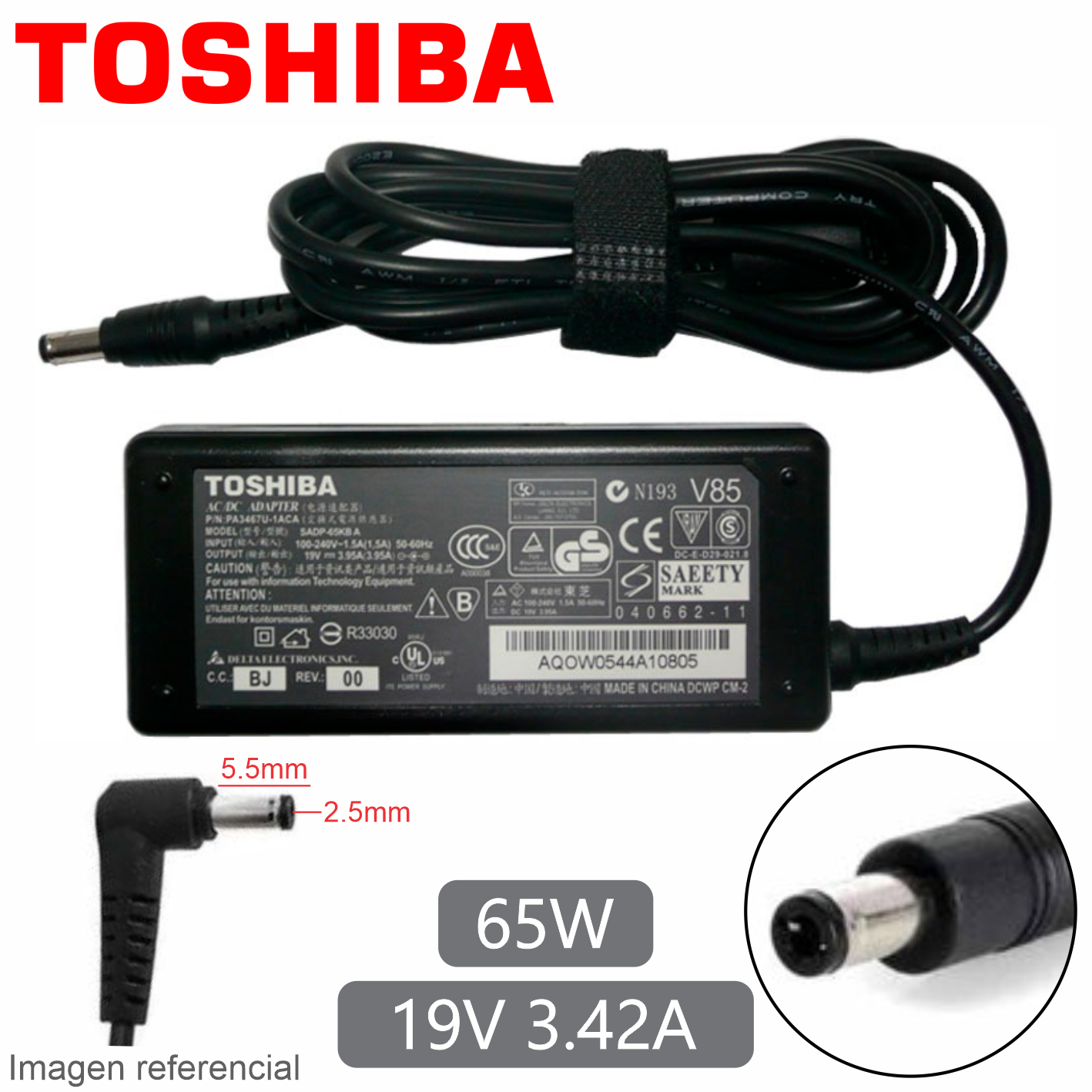 Cargador Toshiba 19V 3.42A 65W