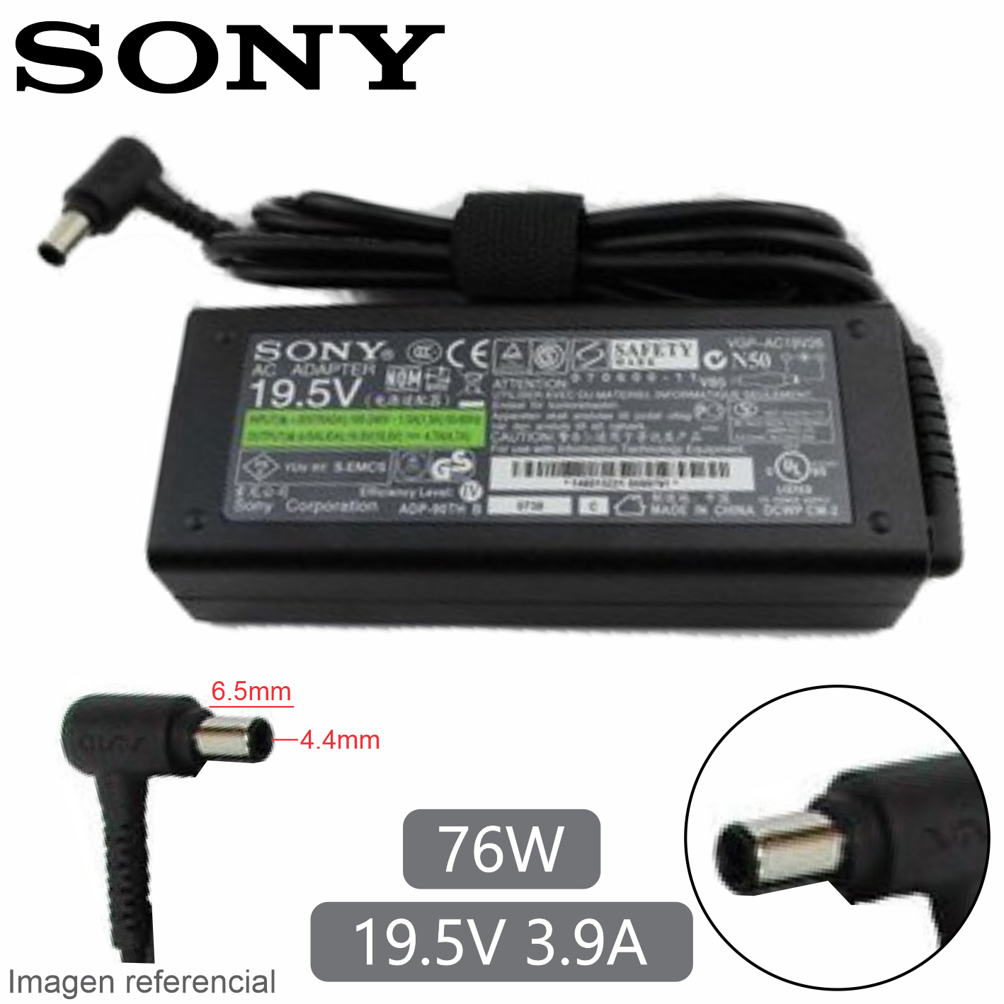 Cargador Sony Punta Aguja 19.5V 3.9A