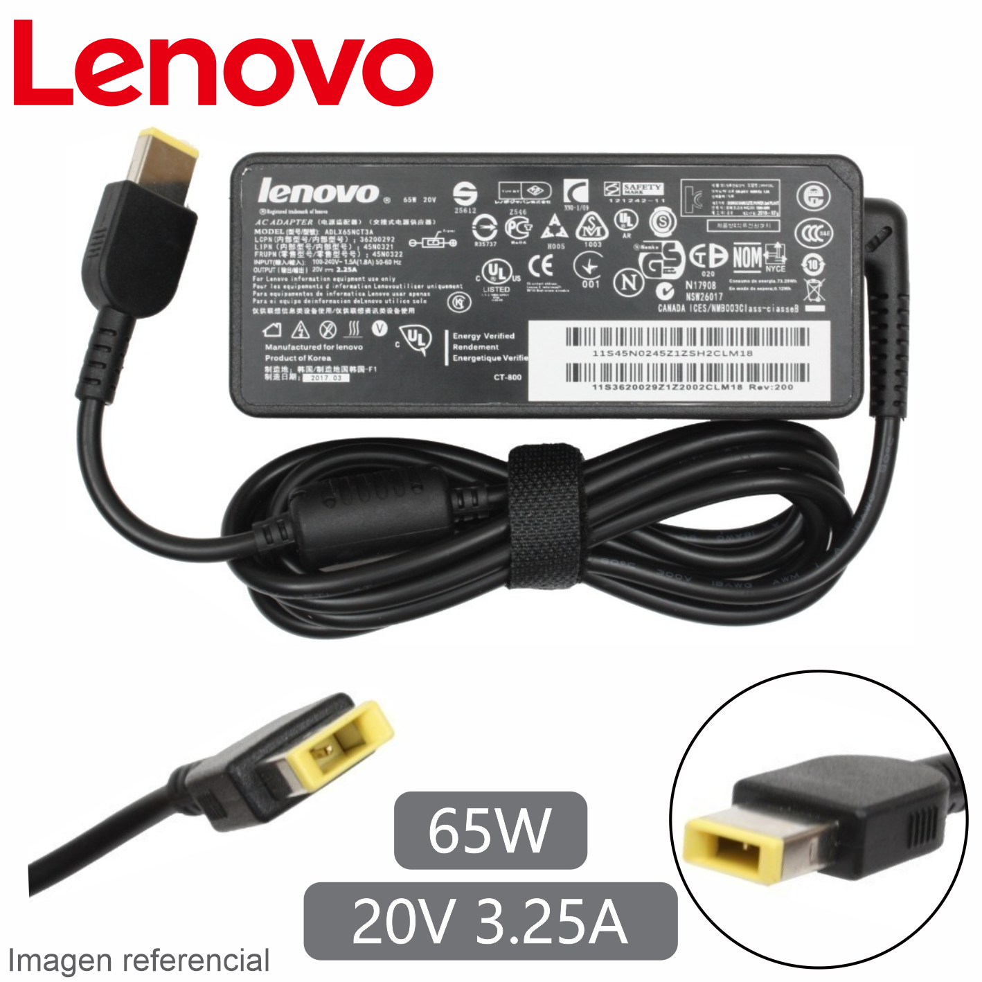 Cargador Lenovo Punta USB 20V 3.25A