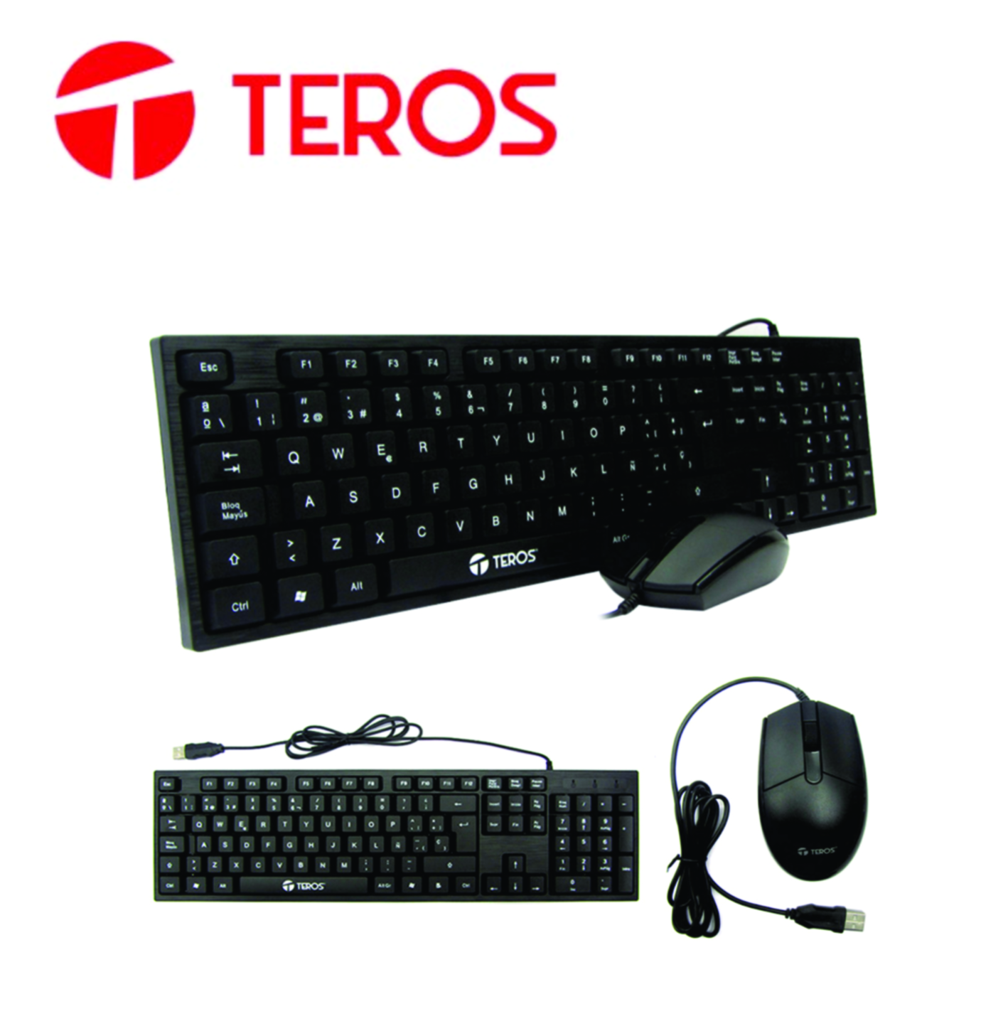 Kit Teclado y Mouse Teros TED8700, USB, acabado elegante, Negro, Español, Óptico.