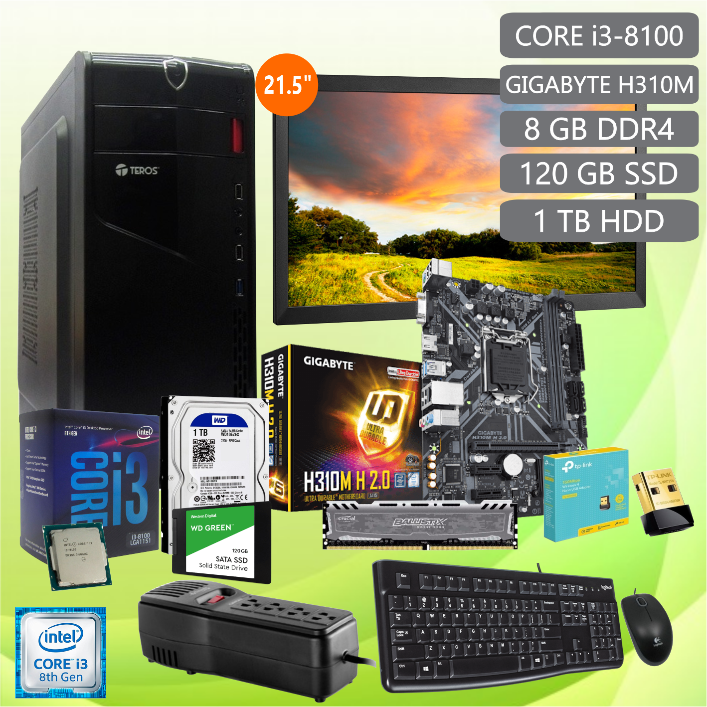 PC Core i3 8va, 8 GB DDR4, 1 TB HDD, 120 GB SSD, Case Teros ATX-450W