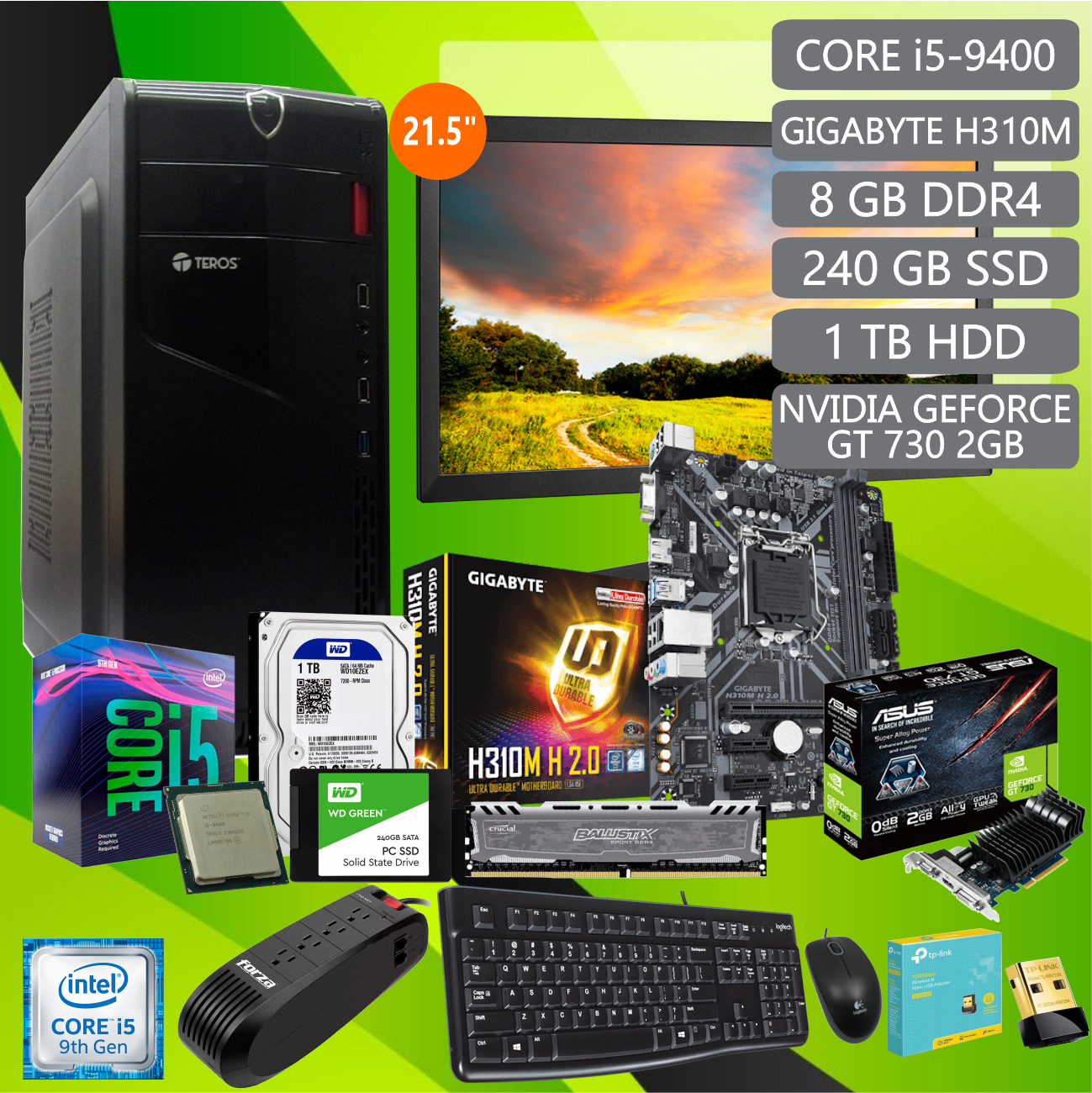 PC Core i5 9na, 8 GB DDR4, 1 TB HDD, 240 GB SSD, Video Nvidia GT 730 2GB, Case Teros ATX-450W