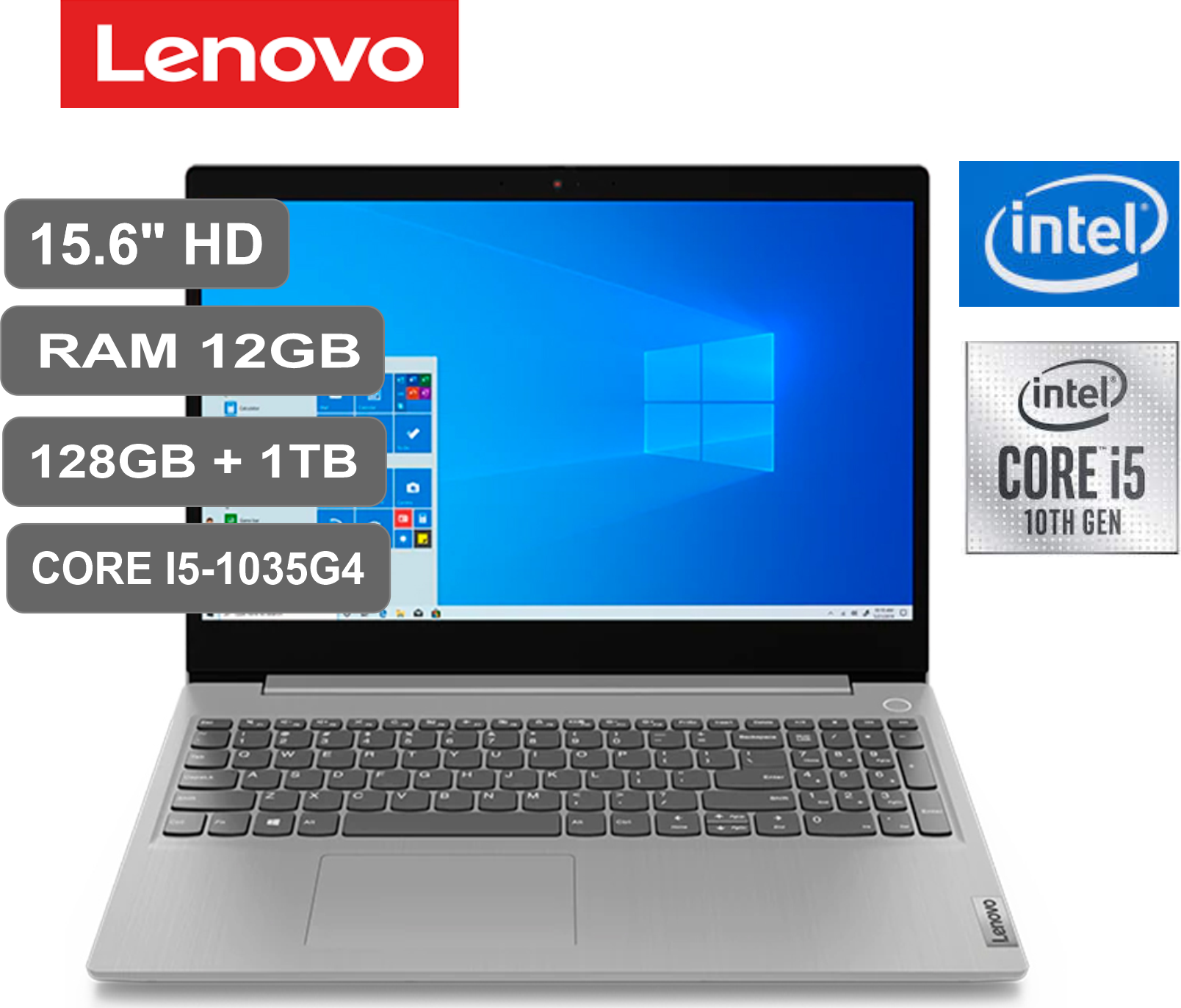  Laptop Lenovo IdeaPad 3 15IIL05, Core i5-1035G1 1.0 / 3.6GHz, RAM 12GB, HDD 1TB + Sólido SSD 128GB PCIe, LED 15.6